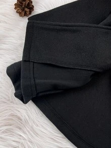 SHEIN 女嬰純色雙排扣休閒百搭秋季大衣 - 黑色 - 查看 6