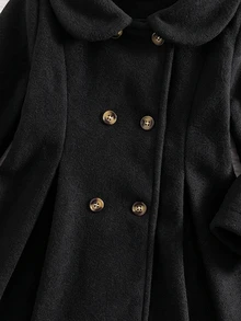 SHEIN 女嬰純色雙排扣休閒百搭秋季大衣 - 黑色 - 查看 5