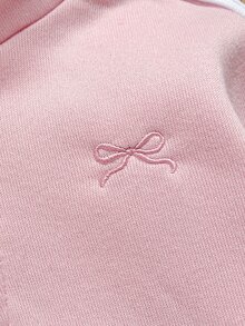 Cozy Pixies 女嬰秋冬抓絨個性化時尚刺繡字母拉鍊連帽外套與長褲兩件套，適合外出、居家及其他場合 - 粉色 - 查看 3