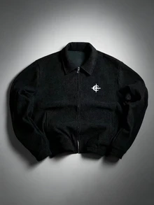 Manfinity Homme Men's Geometric Pattern Long Sleeve Zip-Up Casual Jacket - Black - View 1