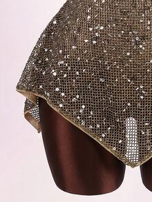 Amplova Women's Sequin Sexy Date Party Mini Spaghetti Strap Dress - Khaki - View 3