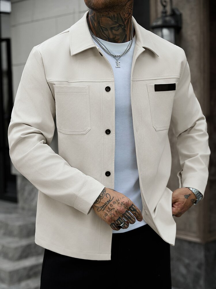 Manfinity Homme Men's Solid Color Casual Outdoor Slim Fit Jacket - Apricot - View 8