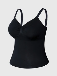 SHEIN 1件女士无缝塑身上衣，腰腹部瘦身，简约舒适，黑色 - 黑色 - 查看 8