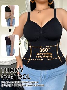 SHEIN 1件女士无缝塑身上衣，腰腹部瘦身，简约舒适，黑色 - 黑色 - 查看 4