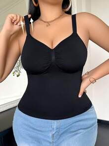 SHEIN 1件女士无缝塑身上衣，腰腹部瘦身，简约舒适，黑色 - 黑色 - 查看 3