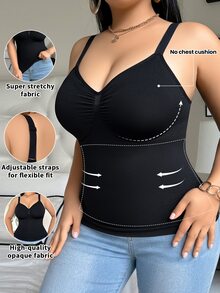 SHEIN 1件女士无缝塑身上衣，腰腹部瘦身，简约舒适，黑色 - 黑色 - 查看 1