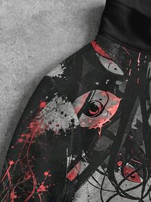 ROMWE MEN 男士深紅色眼睛哥德風印花寬鬆立領半拉鍊運動衫 - 黑色 - 查看 4