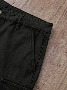 Manfinity Joysei Men's Summer Casual Streetwear Flap Pocket Cargo Denim Shorts Holiday Black - Black - View 3