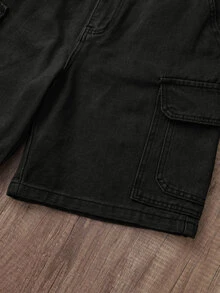 Manfinity Joysei Men's Summer Casual Streetwear Flap Pocket Cargo Denim Shorts Holiday Black - Black - View 6