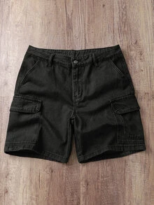 Manfinity Joysei Men's Summer Casual Streetwear Flap Pocket Cargo Denim Shorts Holiday Black - Black - View 1