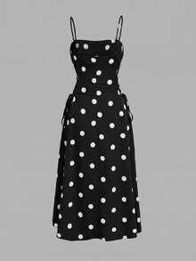 SHEIN MOD Women's Elegant Polka Dot Print Midi Dress, Summer - Black - View 4