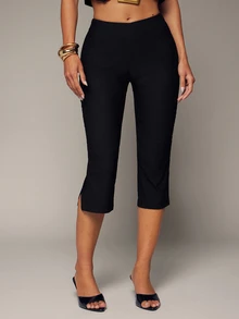 Hauture Women's Low Rise Stretch Split Hem Capri Pants - Black - View 2