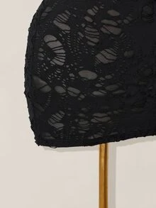 SHEIN ICON 女式性感低胸做旧面料连帽紧身迷你连衣裙 - 黑色 - 查看 6