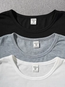 Kids Tween Boys Casual Minimalist & Print Sports Cartoon Graphic Crew Neck Short Sleeve T-Shirts, Black White Gray, 3pcs/Set, Suitable For Summer - Multicolor - View 4