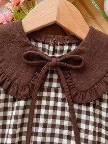 Emery Rose Kids Emery Rose Kids 小女孩格紋拼接彼得潘領洋裝 - 咖啡 - 查看 7