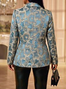 Fleurora Plus Size Elegant Jacquard Jacket Autumn Outfit For Women Women Fall Winter Jacket Work Outfits For Women Christmas - White - View 2