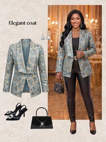 Fleurora Plus Size Elegant Jacquard Jacket Autumn Outfit For Women Women Fall Winter Jacket Work Outfits For Women Christmas - White - View 7