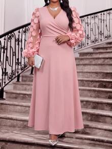 Fleurora Damen-Abendkleid in großen Größen mit V-Ausschnitt, Plissee und taillierter Taille, elegant, für Party, Dinner, formelle Anlässe und Hochzeit, rosa, Festival-Outfit, Urlaubskleid für den Herbst - Pink - Übersicht 8