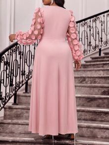 Fleurora Damen-Abendkleid in großen Größen mit V-Ausschnitt, Plissee und taillierter Taille, elegant, für Party, Dinner, formelle Anlässe und Hochzeit, rosa, Festival-Outfit, Urlaubskleid für den Herbst - Pink - Übersicht 3