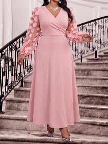 Fleurora Damen-Abendkleid in großen Größen mit V-Ausschnitt, Plissee und taillierter Taille, elegant, für Party, Dinner, formelle Anlässe und Hochzeit, rosa, Festival-Outfit, Urlaubskleid für den Herbst - Pink - Übersicht 5
