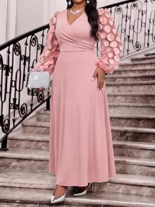 Fleurora Damen-Abendkleid in großen Größen mit V-Ausschnitt, Plissee und taillierter Taille, elegant, für Party, Dinner, formelle Anlässe und Hochzeit, rosa, Festival-Outfit, Urlaubskleid für den Herbst - Pink - Übersicht 7