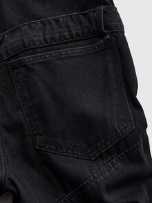 ROMWE MEN Men's Double Waistband Adjustable Hem Layered Flare Jeans - Black - View 5