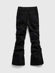 ROMWE MEN Men's Double Waistband Adjustable Hem Layered Flare Jeans - Black - View 4