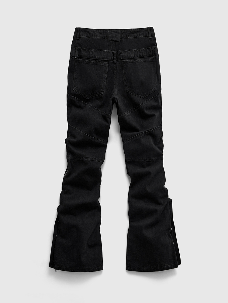 ROMWE MEN Jeans acampanados de capas con doble cintura y bajo ajustable para hombre - Negro - Añade 4