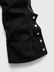 ROMWE MEN Men's Double Waistband Adjustable Hem Layered Flare Jeans - Black - View 3