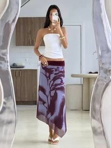 Aloruh Women's Vacation Floral Print Waist Pleated Fashion Skirt - Purple - View 6