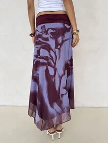 Aloruh Women's Vacation Floral Print Waist Pleated Fashion Skirt - Purple - View 3