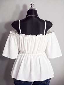 SHEIN ICON Top Babydoll de Talla Grande unicolor con Hombros Descubiertos y Tirantes de Espagueti - Blanco - Ver 2