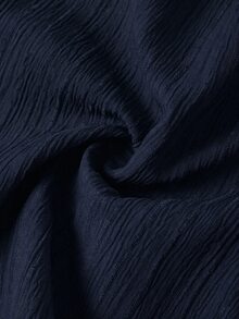 SHEIN LUNE 女款紋理百搭上衣，休閒優雅純色V領喇叭袖前綁帶襯衫，日常日穿海軍藍秋季 - 藏蓝色 - 查看 5