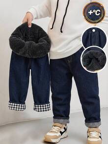 SHEIN Bubblio Kinder Junge Thermisch Gefütterte Lässige Alltag Reise Winterhose Mit Taschen - Mittele Waschung - Übersicht 2