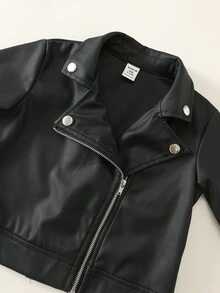 SHEIN 男嬰純色酷帥長袖開襟秋季夾克外套 - 黑色 - 查看 6