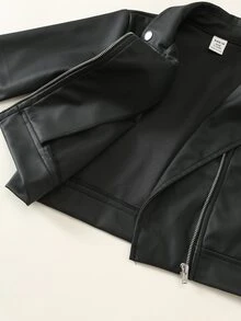 SHEIN 男嬰純色酷帥長袖開襟秋季夾克外套 - 黑色 - 查看 8