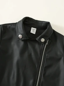 SHEIN 男嬰純色酷帥長袖開襟秋季夾克外套 - 黑色 - 查看 5