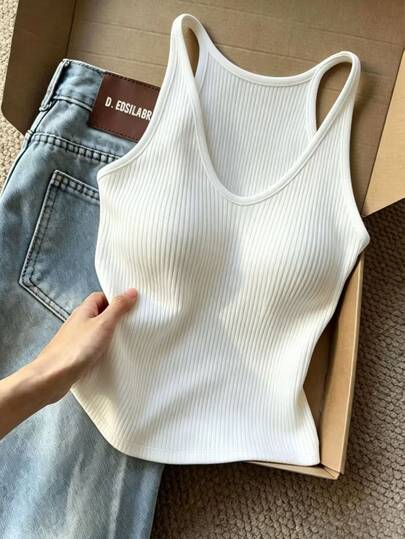 Resyla เสื้อกล้ามผู้หญิงสีพื้น สไตล์ลำลอง ใส่ได้หลากหลาย สำหรับใส่ประจำวัน