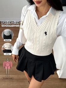 Vivamere 女款休閒秋冬純色針織背心，極簡時尚日常穿搭可愛上衣，適合夏季針織校園風，小碼女款 - 米色 - 查看 1
