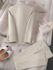 Franclia Apricot Long Sleeve Lapel Lady Suit Set Fall Cloth For Women - Light Grey - View 2