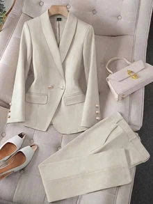 Franclia Apricot Long Sleeve Lapel Lady Suit Set Fall Cloth For Women - Light Grey - View 1