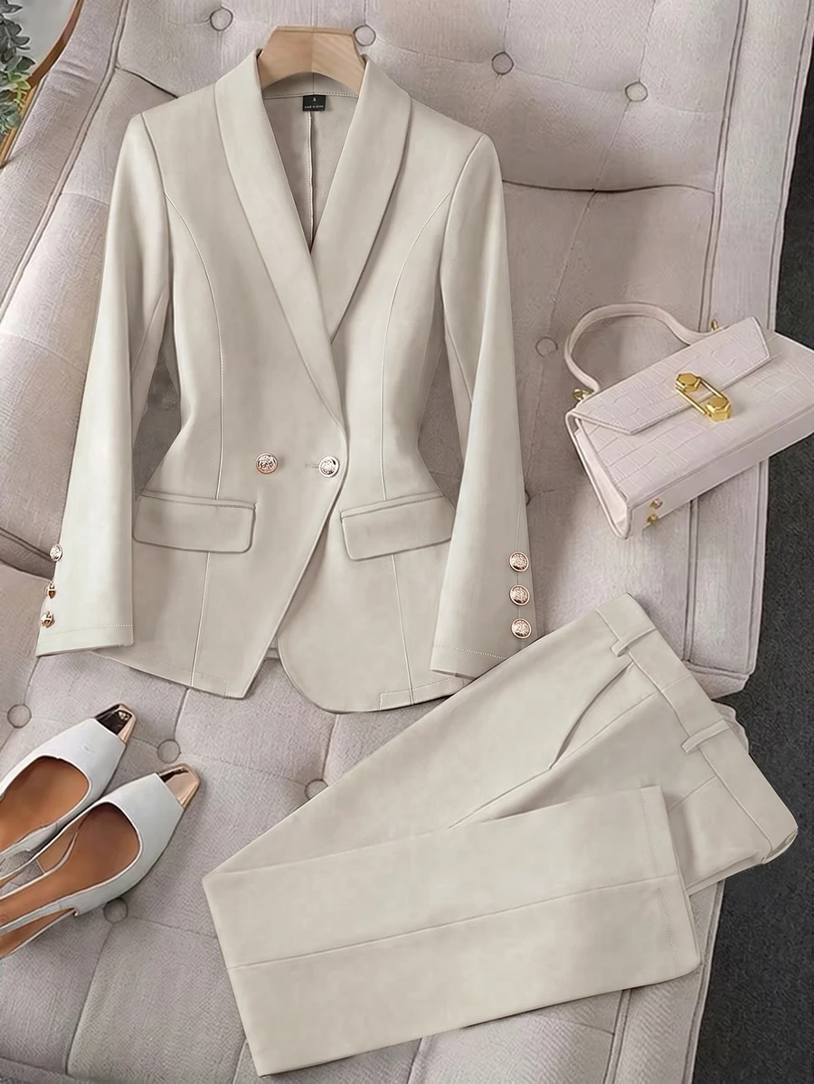 Franclia Apricot Long Sleeve Lapel Lady Suit Set Fall Cloth For Women - Light Grey - View 1