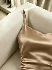 Franclia 女款優雅性感派對細肩帶修身貼身短洋裝，晚禮服，休閒洋裝，性感洋裝，度假沙灘洋裝，夏季穿搭，純色洋裝，棕色洋裝，短款派對伴娘洋裝，優雅派對洋裝，度假穿搭，婚禮奢華晚禮服 - 卡其色 - 查看 3