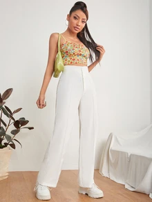 Vivamere Solid Dual Pocket Tailored Summer Pants In Fall/Winter ,Petite Women - White - View 3