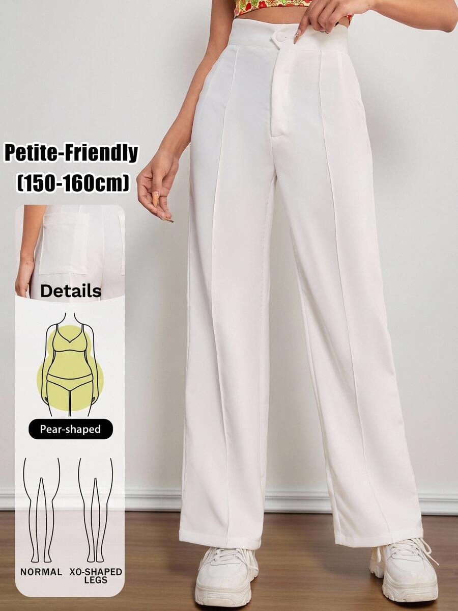 Vivamere Solid Dual Pocket Tailored Summer Pants In Fall/Winter ,Petite Women - White - View 1