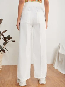 Vivamere Solid Dual Pocket Tailored Summer Pants In Fall/Winter ,Petite Women - White - View 2