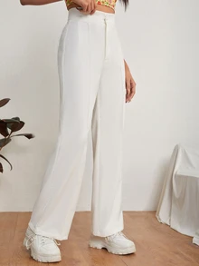 Vivamere Solid Dual Pocket Tailored Summer Pants In Fall/Winter ,Petite Women - White - View 4