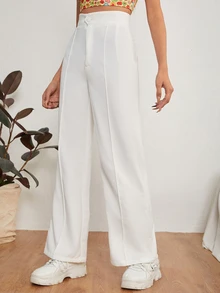 Vivamere Solid Dual Pocket Tailored Summer Pants In Fall/Winter ,Petite Women - White - View 5