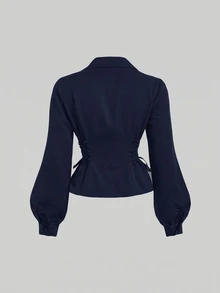 SHEIN MOD 女款純色前綁帶設計休閒百搭日常襯衫 - 藏蓝色 - 查看 4