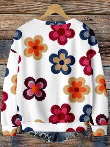 SHEIN LUNE 女款休閒圓領衛衣，秋冬服飾，花卉印花 - 彩色 - 查看 2